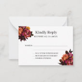 ブルゴーニュ花模様結婚の応答RSVP ノートカード (正面)