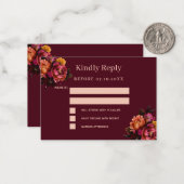 ブルゴーニュ花模様結婚の応答RSVP ノートカード (正面/裏面インサイチュ)