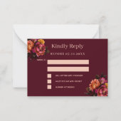 ブルゴーニュ花模様結婚の応答RSVP ノートカード (正面)