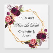 ブルゴーニュ花模様結婚式日付磁石を保存 (正面)