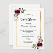 ブルゴーニュ花模様金ゴールドグリーンリーボホブライダルシャワー ポストカード (正面/裏面)