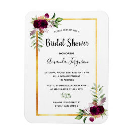 ブルゴーニュ花模様金ゴールドグリーンリーボホブライダルシャワー マグネット