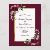 ブルゴーニュ花模様金ゴールドボホ結婚式招待状 ポストカード (正面)