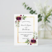 ブルゴーニュ花模様金ゴールドボホ結婚式招待状 ポストカード (スタンド正面)