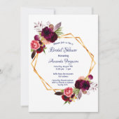 ブルゴーニュ花模様金ゴールド幾何学的ボーホブライダルシャワー 招待状 (正面)