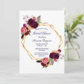 ブルゴーニュ花模様金ゴールド幾何学的ボーホブライダルシャワー 招待状 (スタンド正面)