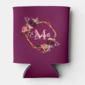 ブルゴーニュ花模様金ゴールド幾何学的モノグラム 缶クーラー (正面)