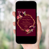 ブルゴーニュ花模様金ゴールド幾何学結婚法の 招待状