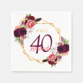 ブルゴーニュ花模様金ゴールド幾何学誕生日 スタンダードカクテルナプキン (正面)