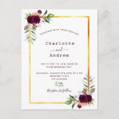 ブルゴーニュ花模様金ゴールド緑のボホ結婚の ポストカード (正面)