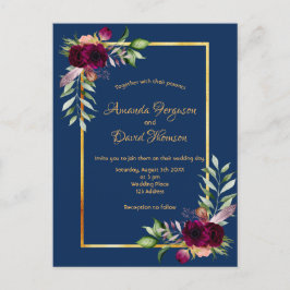 ブルゴーニュ花模様金ゴールド緑ボホブルー結婚ズ ポストカード