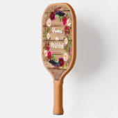 ブルゴーニュ花模様、羽根、ウッドパドルPro ピックルボールラケット (左)