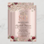 ブルゴーニュ花縁どグリッターバラ金ゴールド80位 招待状 (正面/裏面)