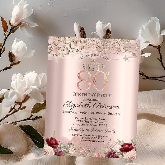 ブルゴーニュ花縁どグリッターバラ金ゴールド80位 招待状