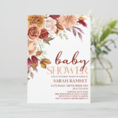ブルゴーニュ茶色の花フローラ花赤ちゃんシャワー 招待状 (スタンド正面)