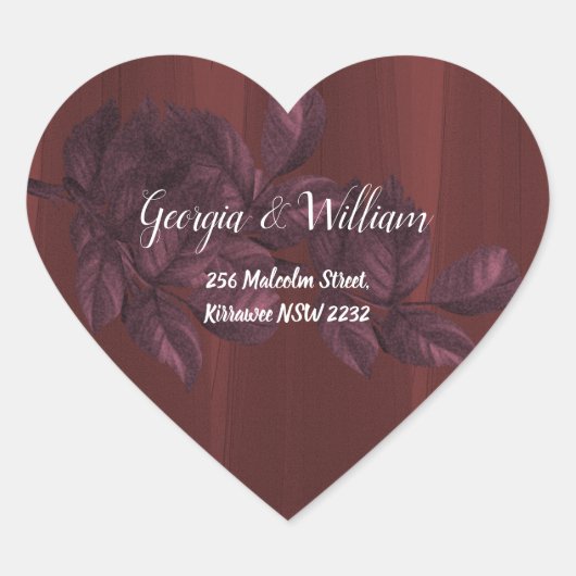 ブルゴーニュ葉ー素朴ヴィンテージアドレスのシール ハートシール (正面)