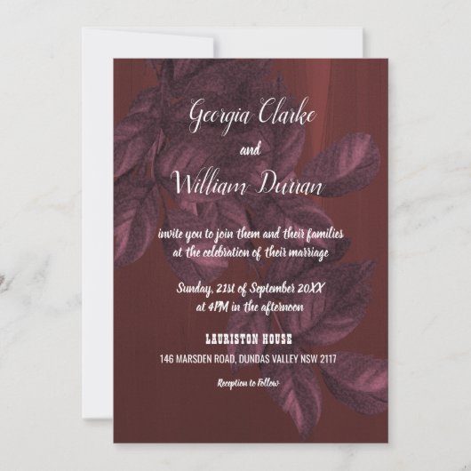 ブルゴーニュ葉ー素朴ヴィンテージウェディング招待状 招待状 (正面)