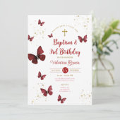 ブルゴーニュ蝶ガール3rd誕生日バプテスマ十字架 招待状 (スタンド正面)