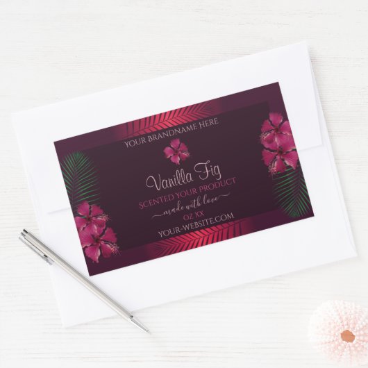 ブルゴーニュ製品ラベルHawaii Flowers Palm 葉 長方形シール (封筒)