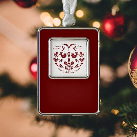 ブルゴーニュ語・バイリンガルの可愛スペインのい鳥 シルバープレートフレームオーナメント