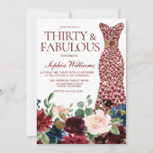 ブルゴーニュ赤いハートドレスフローラ30th誕生日 招待状 (正面)