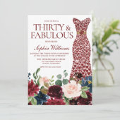 ブルゴーニュ赤いハートドレスフローラ30th誕生日 招待状 (スタンド正面)