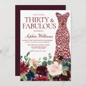 ブルゴーニュ赤いハートドレスフローラ30th誕生日 招待状 (正面/裏面)