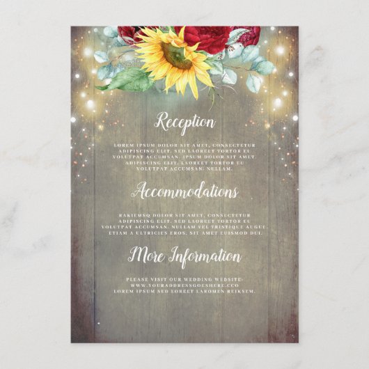 ブルゴーニュ赤いバラとヒマワリ結婚の詳細 エンクロージャーカード (正面)