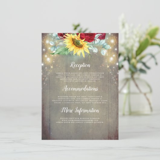 ブルゴーニュ赤いバラとヒマワリ結婚の詳細 エンクロージャーカード (スタンド正面)