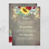 ブルゴーニュ赤いバラとヒマワリ結婚の詳細 エンクロージャーカード (正面/裏面)