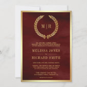 ブルゴーニュ赤いバラのモノグラム結婚すべて 招待状 (正面)