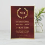 ブルゴーニュ赤いバラのモノグラム結婚すべて 招待状 (スタンド正面)