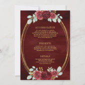 ブルゴーニュ赤いバラのモノグラム結婚すべて 招待状 (裏面)