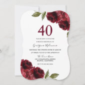 ブルゴーニュ赤いバラエレガントス40th誕生日パーティー 招待状 (正面)