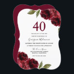 ブルゴーニュ赤いバラエレガントス40th誕生日パーティー 招待状<br><div class="desc">Burgundy Red Roses 40th Birthdayエレガントパーティの招待状ニッチとネストストアのマッチングコレクションを参照</div>