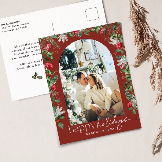 ブルゴーニュ赤い植物群葉アーチ1フォトホリデー ポストカード