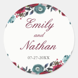 ブルゴーニュ赤い水の色のフローラ結婚のシール ラウンドシール