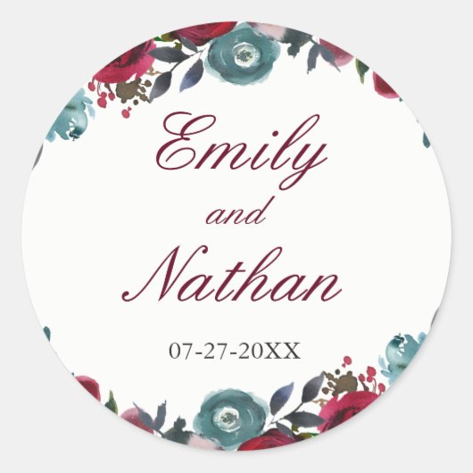 ブルゴーニュ赤い水の色のフローラ結婚のシール ラウンドシール (正面)
