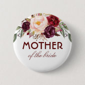 ブルゴーニュ赤い水の色の花エレガントな結婚式 缶バッジ (正面)