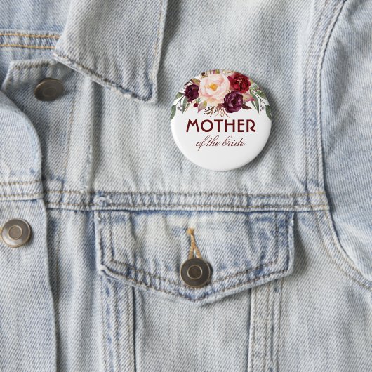 ブルゴーニュ赤い水の色の花エレガントな結婚式 缶バッジ (インサイチュ)