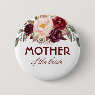 ブルゴーニュ赤い水の色の花エレガントな結婚式 缶バッジ