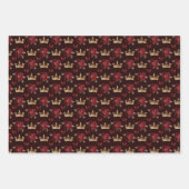 ブルゴーニュ赤い花と金ゴールドの冠 ラッピングペーパーシート (正面2)