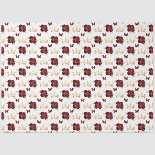 ブルゴーニュ赤い花と金ゴールドの冠 薄葉紙 (正面)