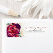 ブルゴーニュ赤い花と金ゴールドグリッター エレガント ラベル (インサイチュ)