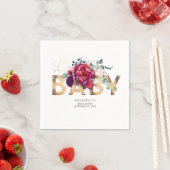 ブルゴーニュ赤い花と金ゴールドタイポグラフィ スタンダードカクテルナプキン (インサイチュ)