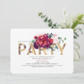 ブルゴーニュ赤い花と金ゴールド卒業パーティー 招待状 (スタンド正面)