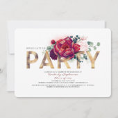 ブルゴーニュ赤い花と金ゴールド卒業パーティー 招待状 (正面)