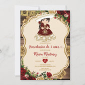 ブルゴーニュ赤い花プレセンタシオンデトレアノス 招待状 (正面)