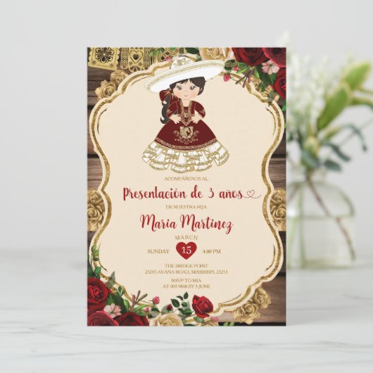 ブルゴーニュ赤い花プレセンタシオンデトレアノス 招待状 (スタンド正面)