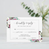 ブルゴーニュ赤い開花ボホウェディングRSVP食事の選択 出欠カード (スタンド正面)